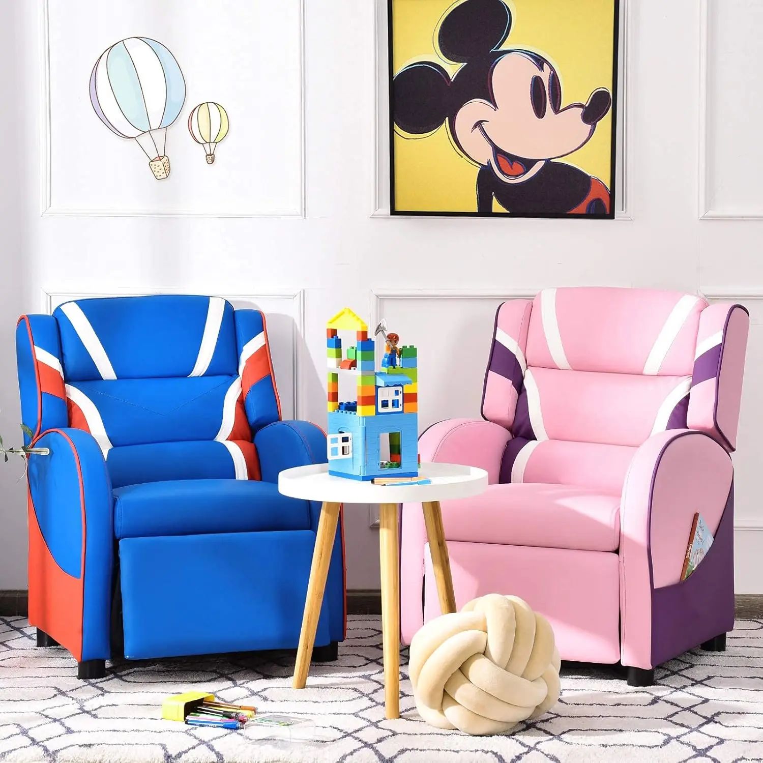 Sofá reclinable para niños, con reposapiés sillón de cuero, reposacabezas, silla reclinable para juegos, sala de estar, guardería