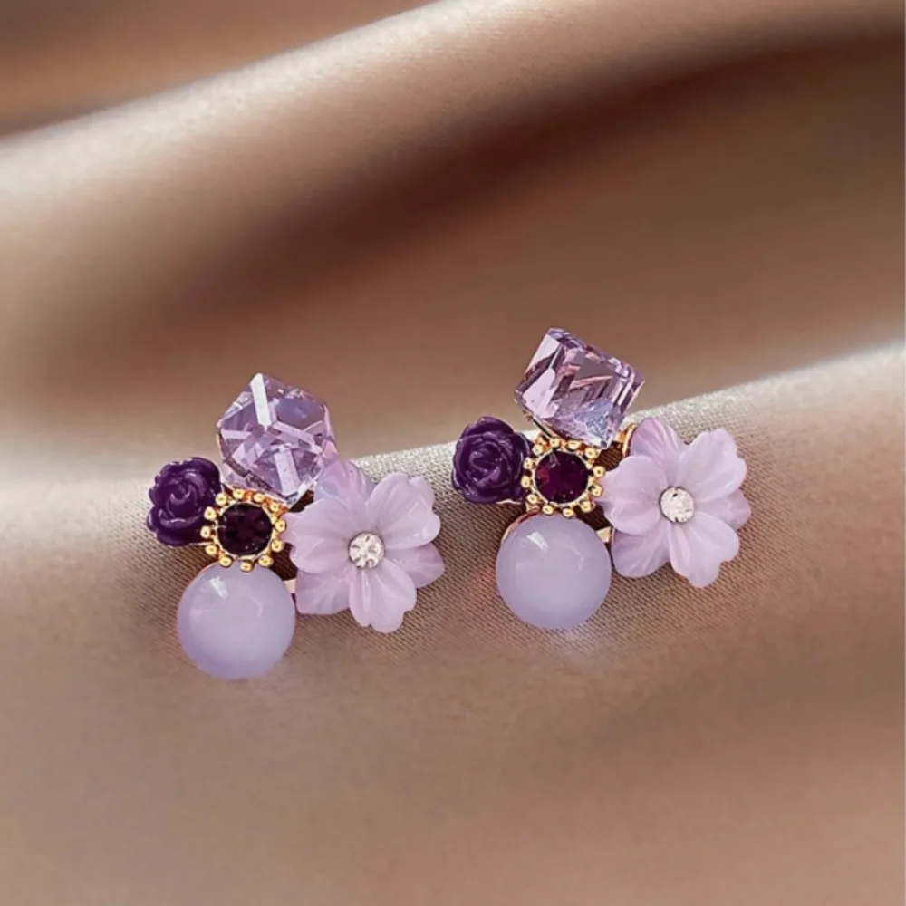 New Simple Amethyst Vintage Flower Niche Design Temperament Earrings Women\'s Premium Sense Party Charms Jewelry Decoration Gifts