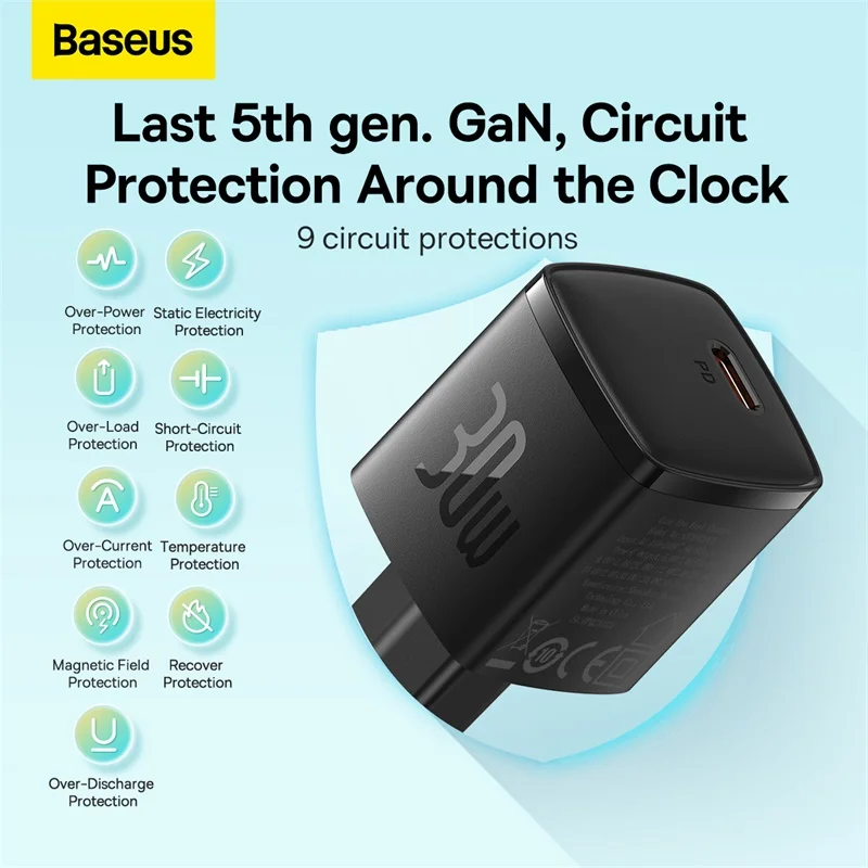 Baseus 30W GaN Charger PD Fast USB Type C Charger USB C PD3.0 QC3.0 PPS Quick Charging For iPhone 15 14 13 12 11 Pro Max Tablets