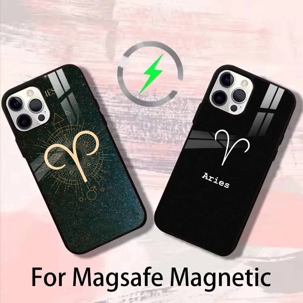 

Aries Phone Case For iPhone 17 16 15 14 13 12 Pro Max Plus for Magsafe Mirror Wireless Magnetic Cover