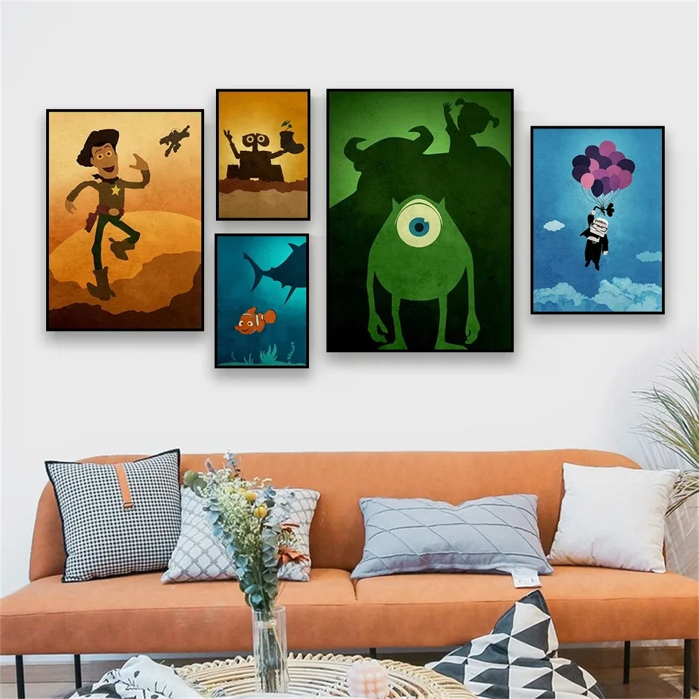 Vintage Disney Movie Finding Nemo Poster Pixar Minimalist Movie Art Prints Cartoon Monster Inc. Canvas Painting Kids Room Decor