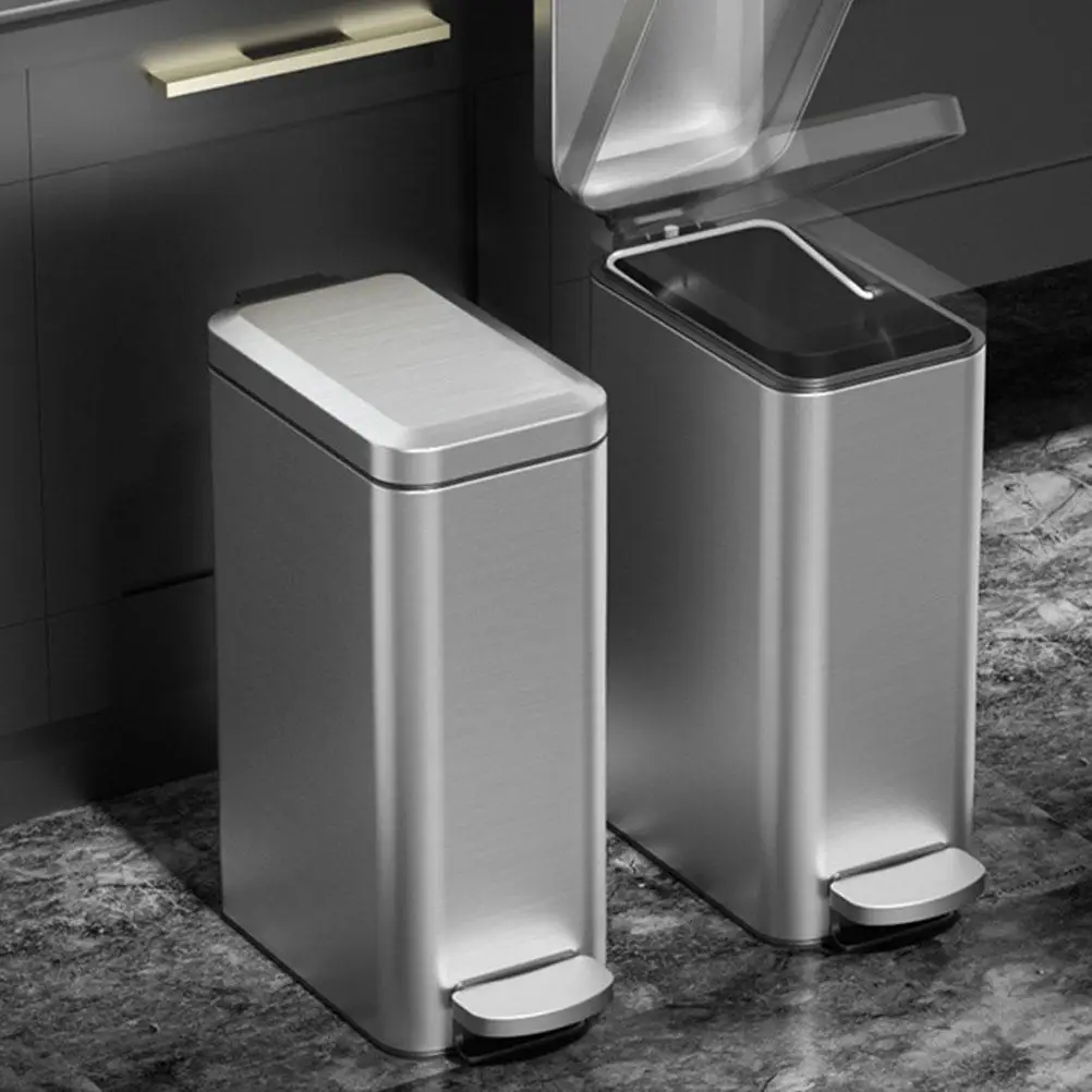 

Stainless Steel Trash Can Portable Rubbish Container Kitchen Waste Bin Pedal Design Waste Container Home Trash Bucket