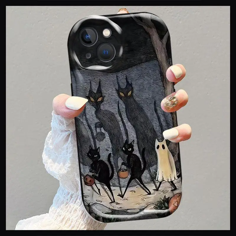 Cute Graffiti Black Cat Case For Samsung Galaxy M54 A25 A51 A52 A53 A54 A71 A72 A73 S20 S21 S22 S23 S24 Plus Ultra FE Cover