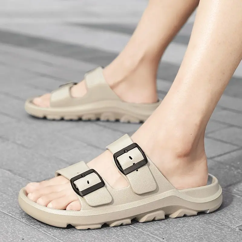 

Summer Black Buckle Slippers for Men Outdoor Comfortable 2025 Style Casual Man Shoes Sale Elegant Fun Adult Trend Eva Sandals