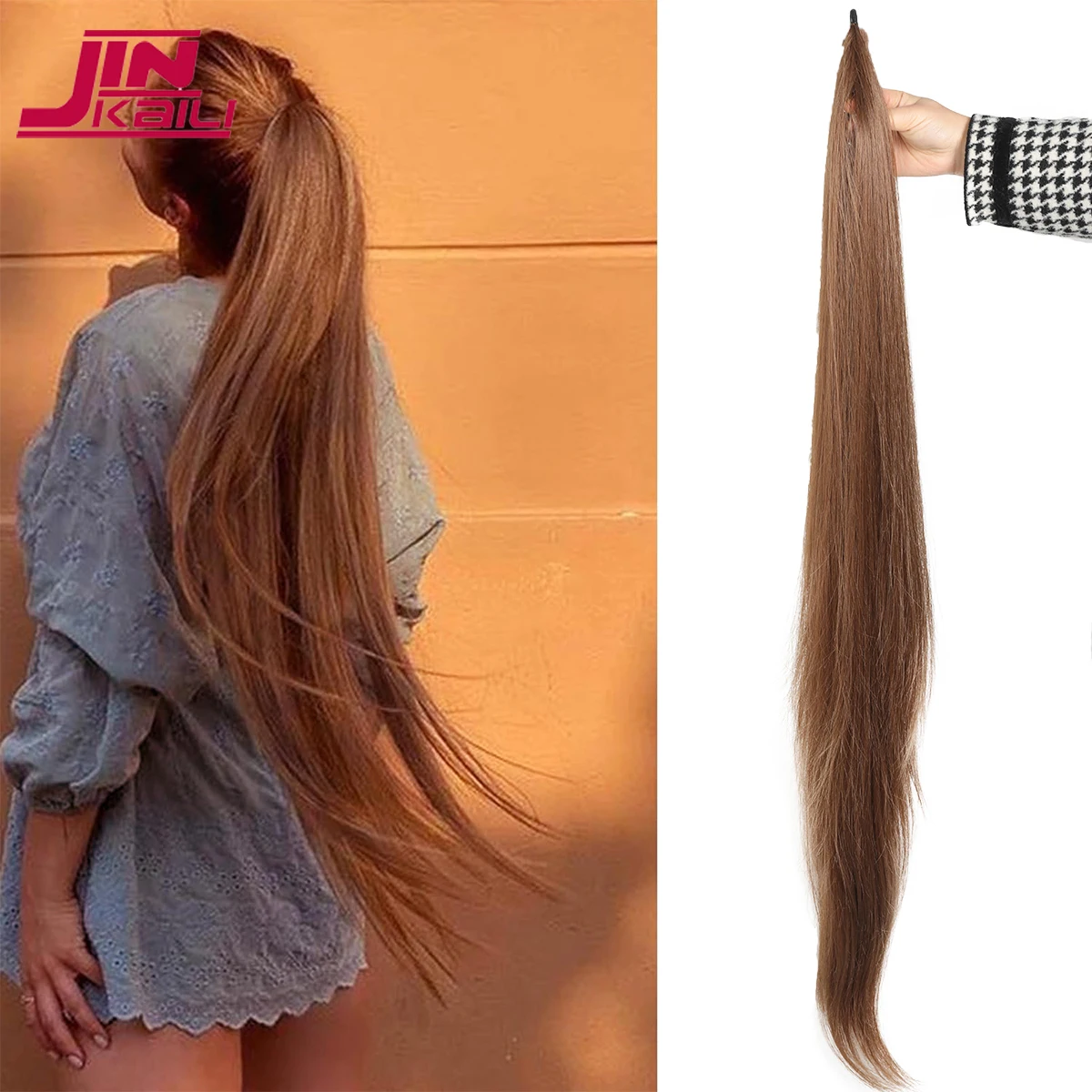 

36 inch Extra Long Straight Synthetic Flexible Wrap Around PonyTail Extensions, Black Brown Blonde Red ponytail Hairpieces