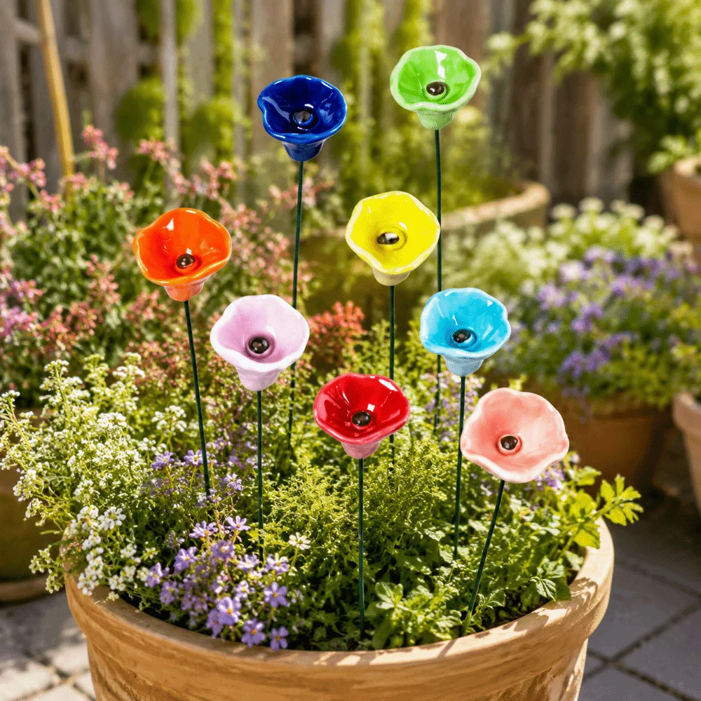 3pcs Ceramic Bee Butterfly Water Dispenser Flower Shaped Multi-function Bee Watering Station DIY Garden Decoration