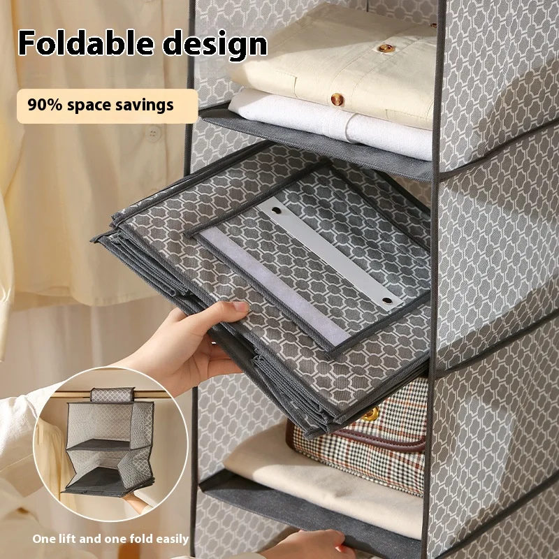 Non-woven Hanging Storage Bag for Wardrobe Collapsible Interlayer Storage Shelves for Clothes Hats Bags Closet Organizer