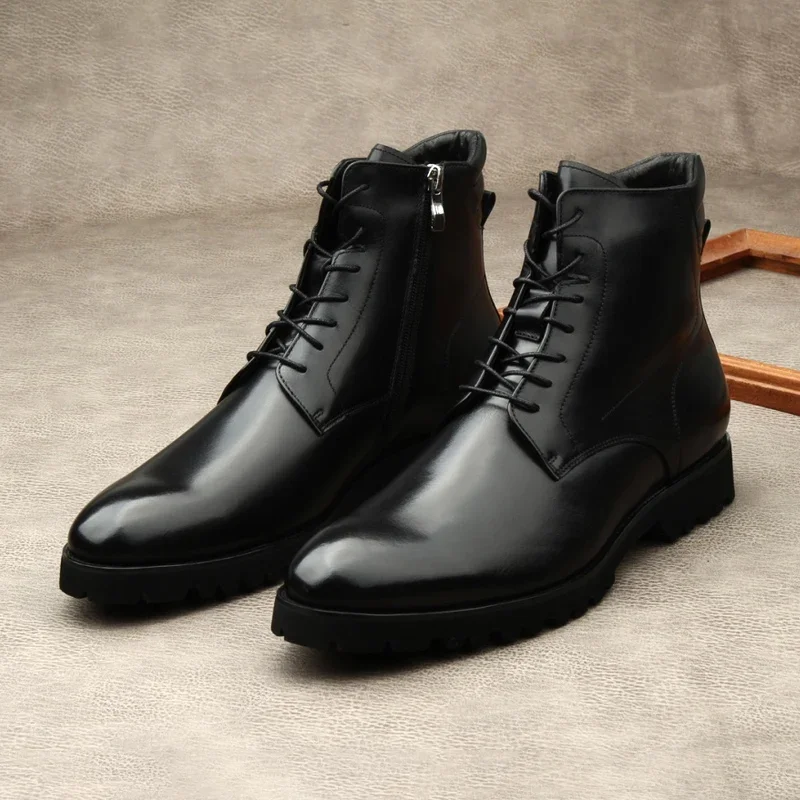 Large Size EUR46 Winter Black Mens Ankle Boots Genuine Leather Boots Male Office Shoes image 2