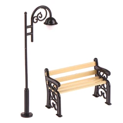 Dollhouse Park Bench Mini Stuff Street Lamp Model Micro Filming Props Desktop Ornament Miniature Toys Dolls House Accessories
