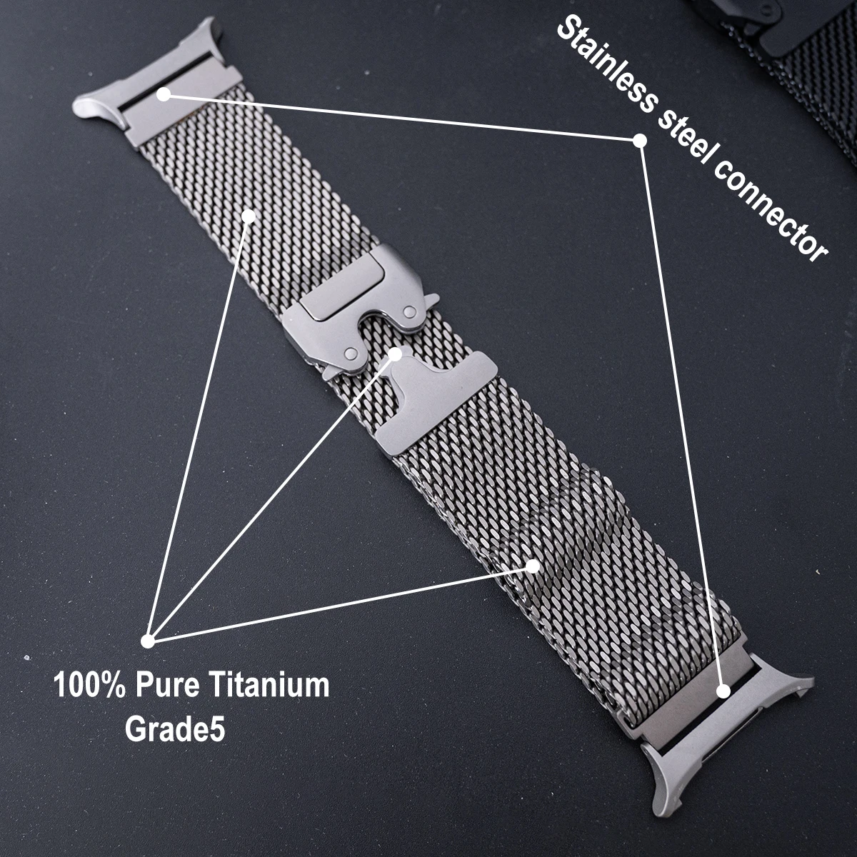 100% reines Titanarmband für Samsung Galaxy Watch Ultra 2&1 47mm Herren Milanaise-Schlaufenarmband mit sicherer Fallschirmschnalle VWAR 22mm Correa – Detail 6