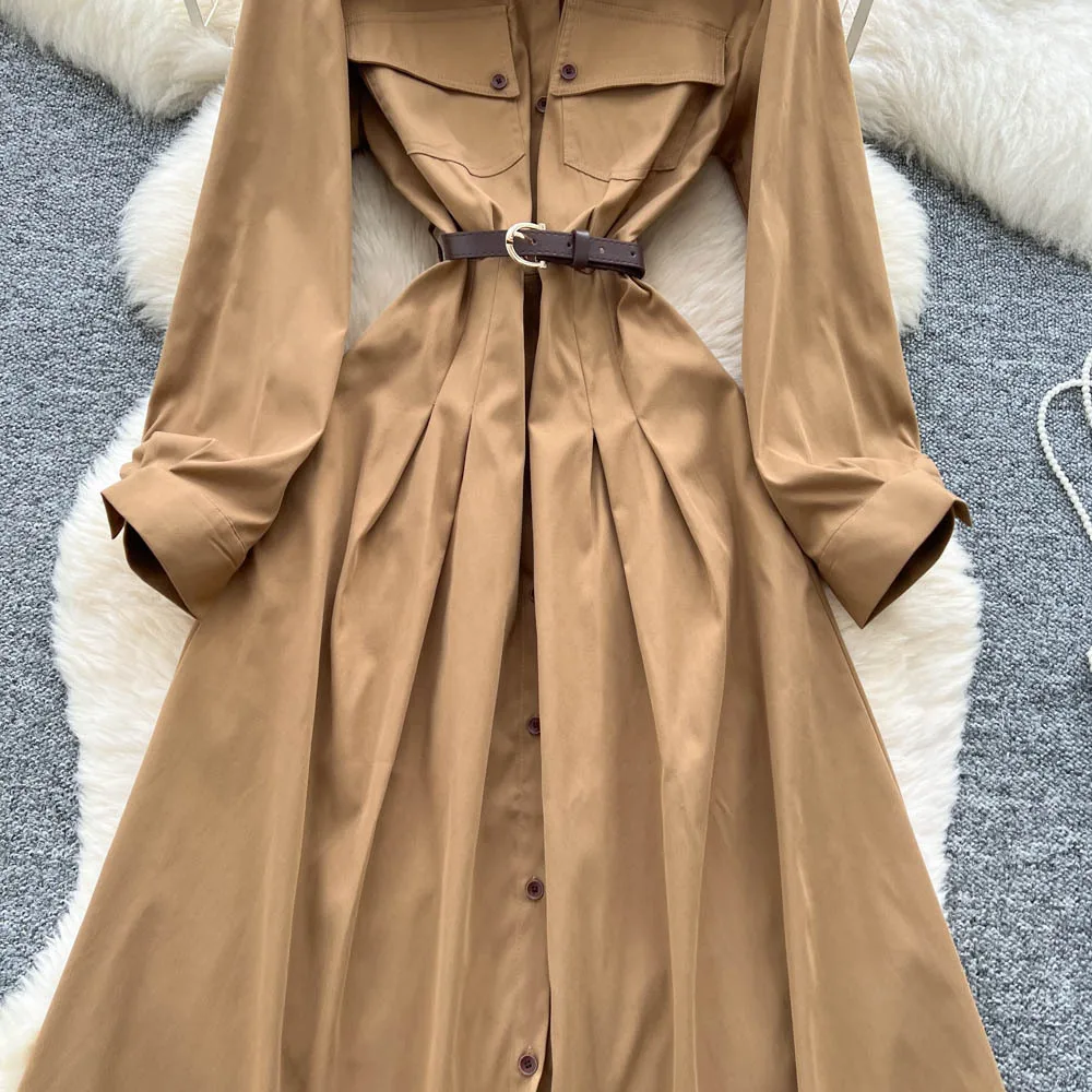 Long Dress Women Dresses A Line Vestidos High Waist Y2k Streetwear Elegant Splice Party Night Work Turn Down Collar Full Sleeve