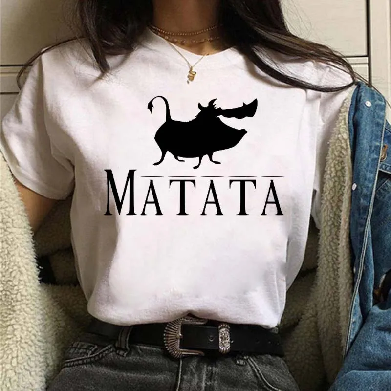 Disney Cartoon Hakuna Matata Cute Women T Shirt Harajuku 90s Ullzang The Lion King Children T-shirt Graphic Top Tees Female Gift