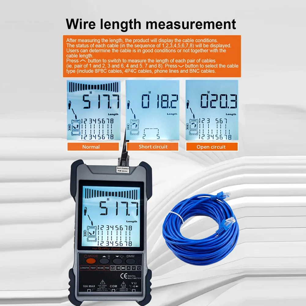 ET618 Network Cable Tester with LCD Display Analogs Digital Search POE Test Cable Wiremap Tester ID Mapping