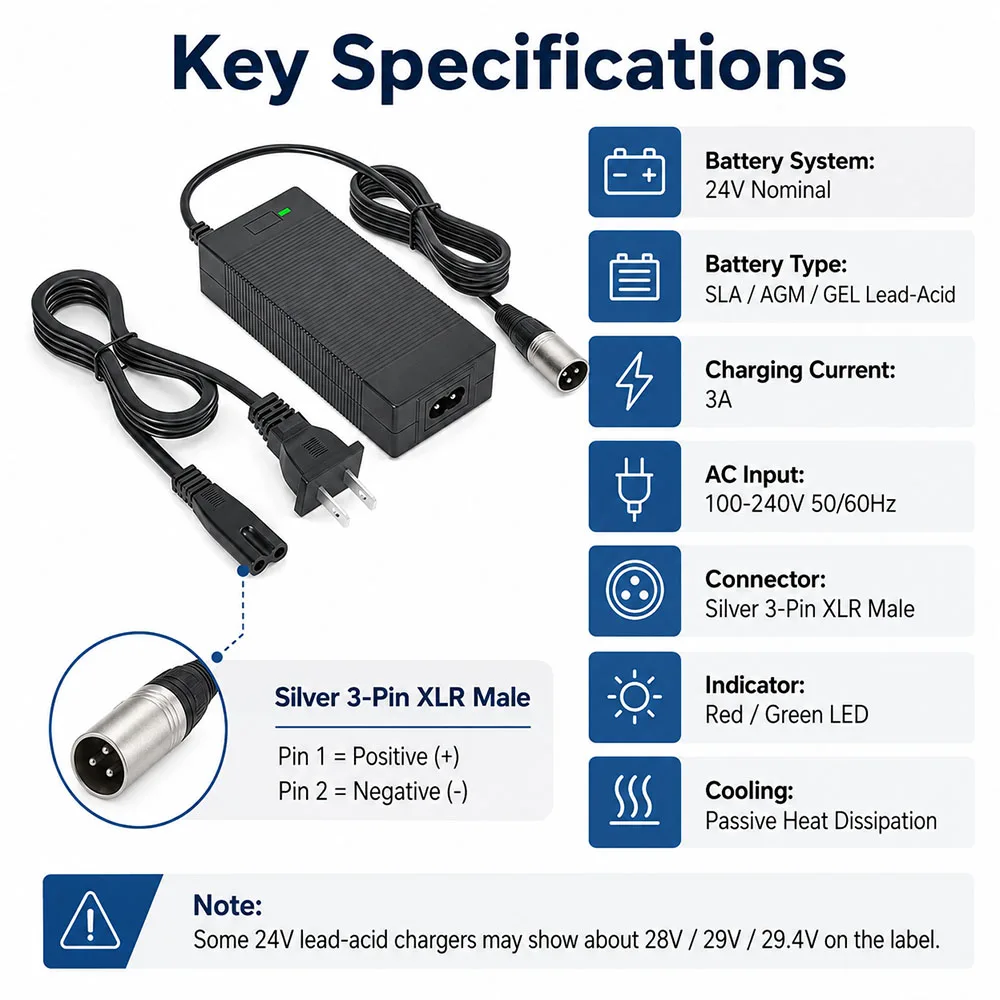 24V 3A 5A XLR  Lead Acid  Charger For Go-Go Elite Traveller Plus Jazzy Chair Wheelchair Wheels Razor Hoverboard