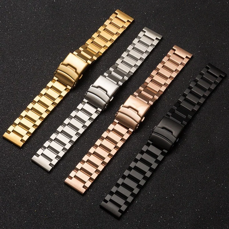 Solid Stainless Steel Watch Strap 18 19 20 21 22 23 24 25mm Metal Band Folding Buckle Universal Barcelet Women Men Watchband