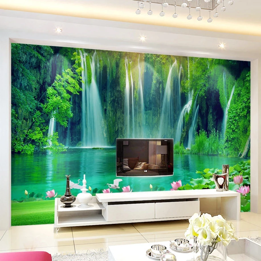 Custom Photo 3D Waterfall Landscape Mural Wallpaper Living room TV background wall bedroom restaurant study Hotel photo forest