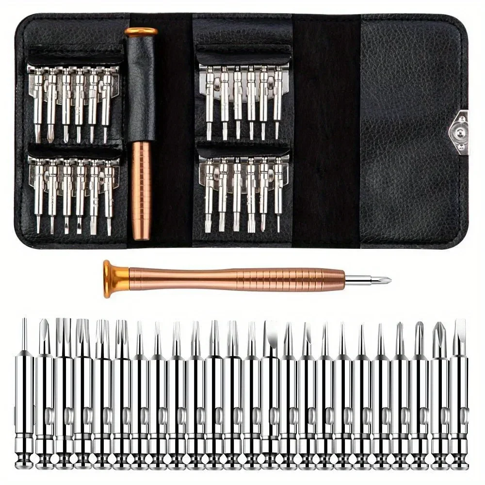 Destornillador portátil 25 en 1, herramienta combinada, bolso de cuero, destornillador, gafas móviles, mantenimiento de producto digital