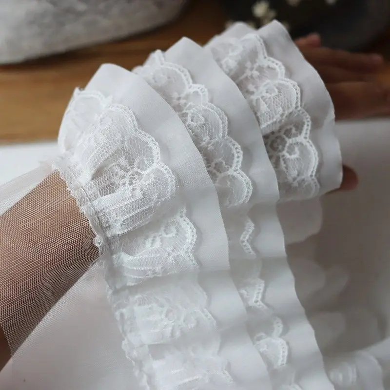 Wholesale 10Yards.Three-layer Chiffon Ruffled Lace Trimming. DIY Clothing Hem Curtain Decoration Accessories RS24563