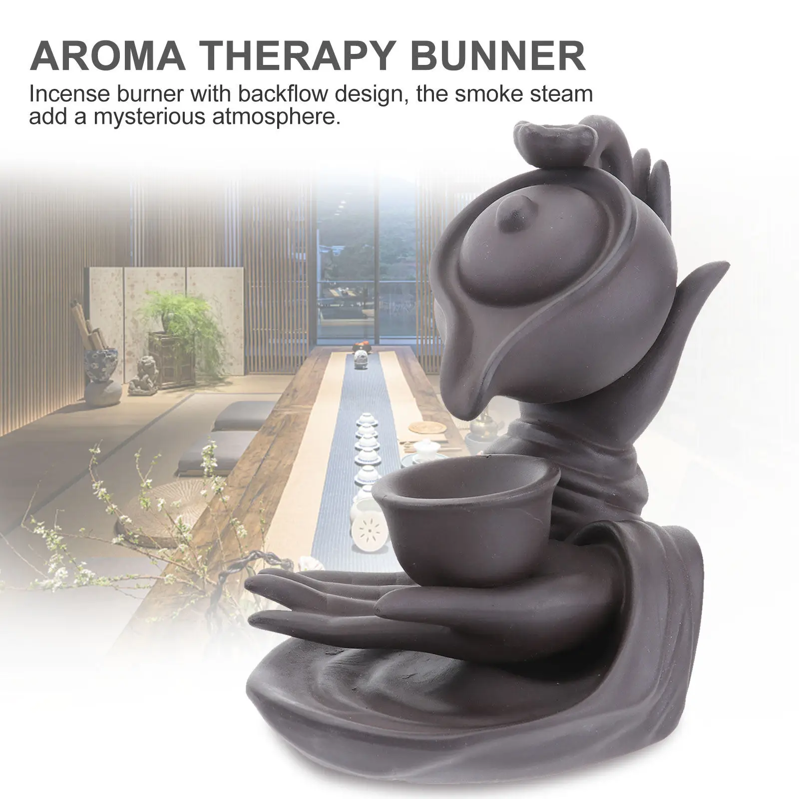 

Керамическая аромалампа-диффузор с обратным потоком дыма в форме Будды (H-образный дизайн) для ароматических палочек, для йоги, сауны, спальни, кухни, комнаты для медитации, ароматерапии
