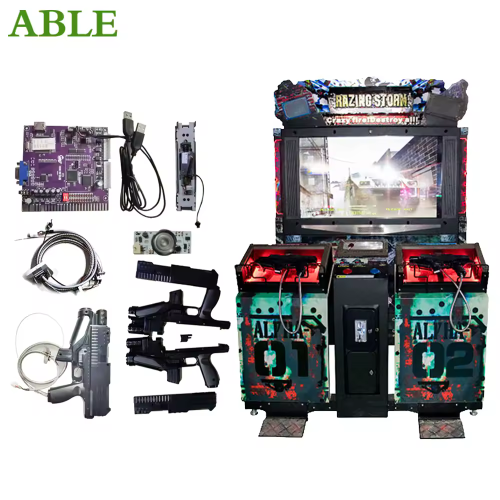 Arcade Coin Operated Gun Games Machines, Razing Storm, Shooting Game Simulator, Video Arcade, Peças de equipamento de entretenimento