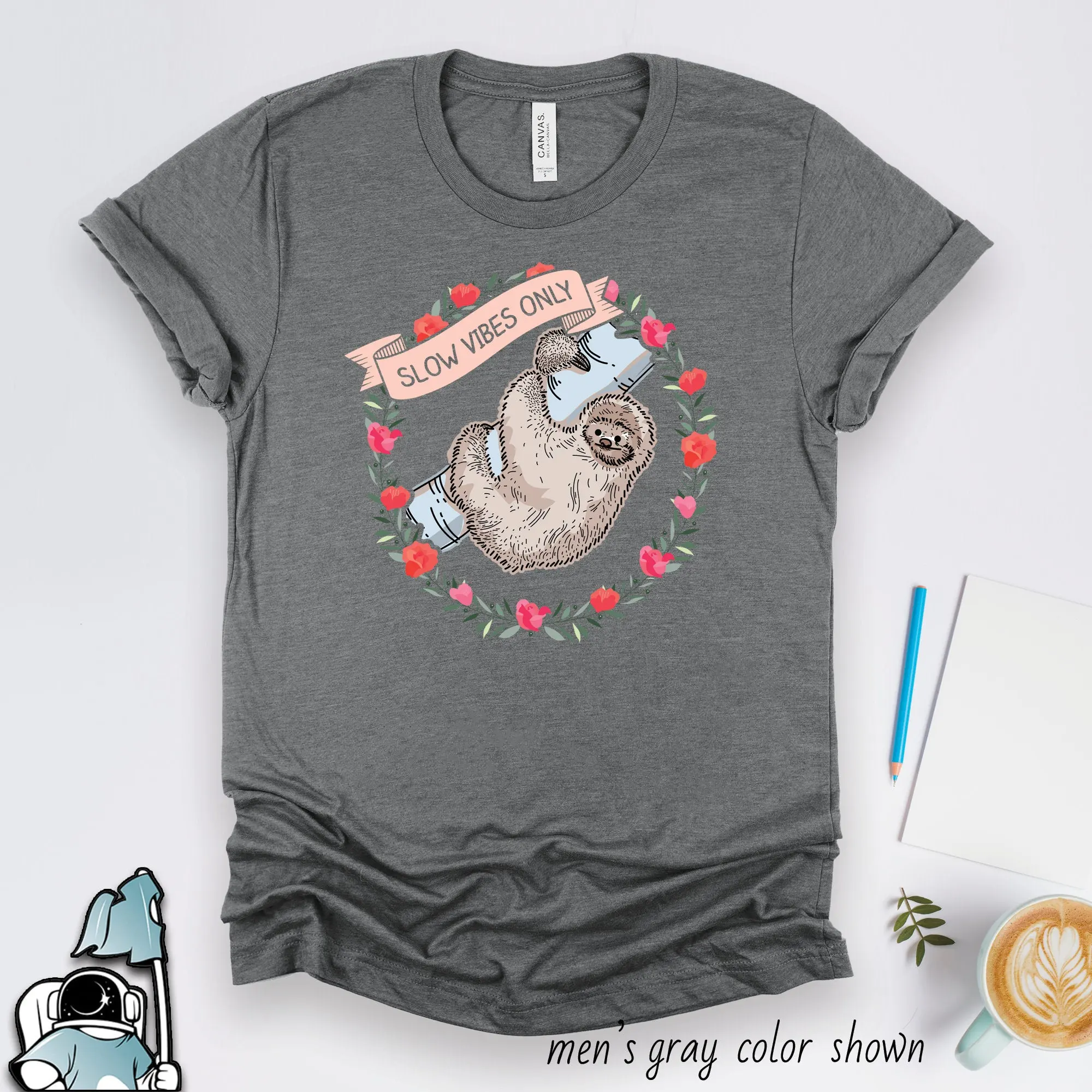 Sloth T Shirt s Slow Vibes Only Art Lazy Zen Meditation Yoga