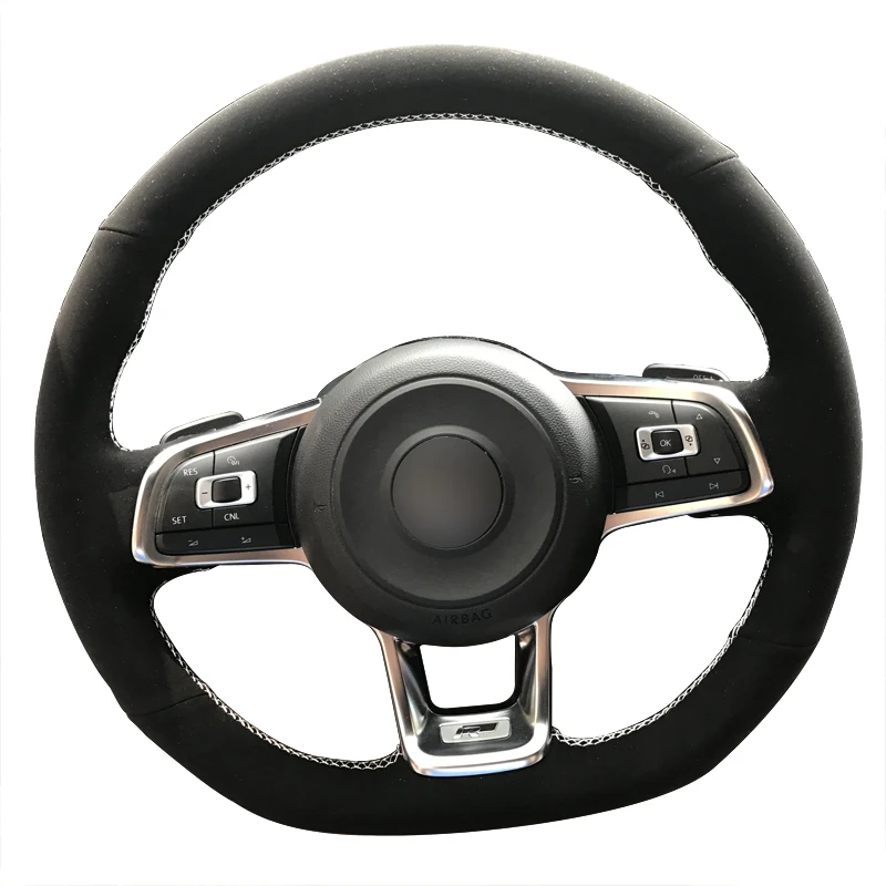 Hand Sewing Steering Wheel Cover with Suede for Volkswagen Golf R Car Accessories