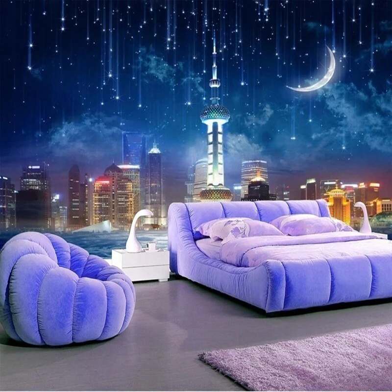 Custom Cartoon City Building Mural Wallpaper, Kids Bedroom & Living Room Sofa Wall Decor, Home Art Background Painting