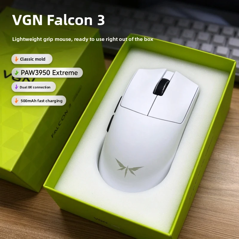 VGN Falcon 3 Wireless Esports Mouse Tri Mode PAW3950 Extreme Dual 8K Polling 57g Lightweight For PC Gaming Best Christmas Gift