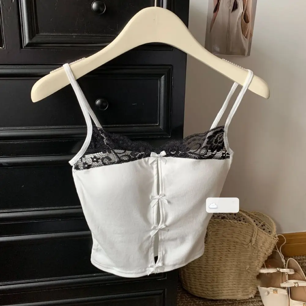 

Korean Style Bowknot Lace Bow Camisole Hollow Undershirt Sweet Girl's Vest Top Sleeveless Camisole with Pads Lady