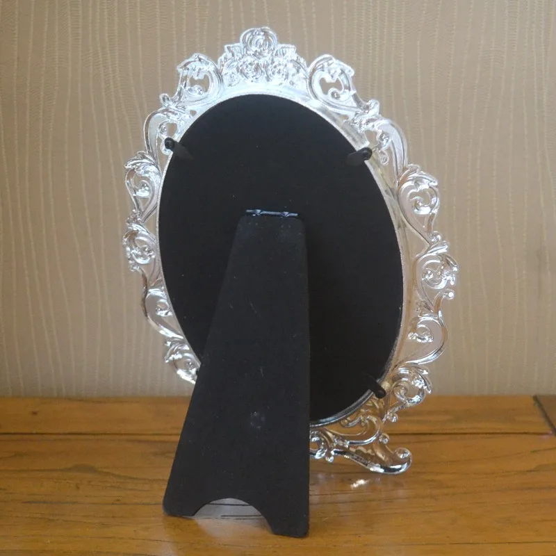 European Vintage Silver Vanity Mirror Oval Pearl Inlaid Makeup Mirror for Women Home Dorm Decorative Princess Cosmetic Mirror