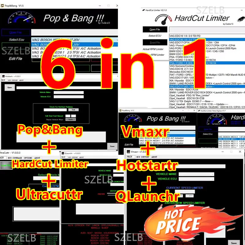 

ПАКЕТ программного обеспечения ECU 6 в 1, ограничитель HardCut Diesel + бензиновый двигатель HotStartr + QLaunchr + UltraCuttr + Pop & Bang + HARDCUT VMAX