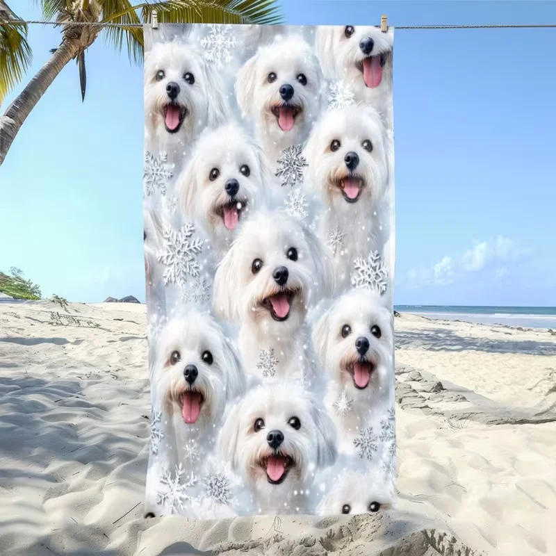 Hand Drawn Cute Dog Beach Towel Made of Ultra Soft Fast Drying Durable Comfortable and Bright Summer Activities, Bathroom Towel
