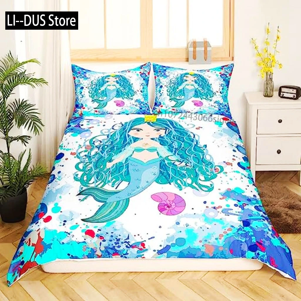 

Duvet Cover Mermaid Tail Nautical Sea Animal Duvet Cover For Kids Child Fish Scale Sparkle Sequins Comforter Cover Ocean Sealife