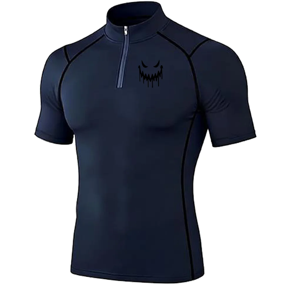 Men's Quick Dry Breathable Quarter Zip Polo Shirts Slim Fit Stretch Short Sleeve Stand Collar Workout Training Sport GYM view 5