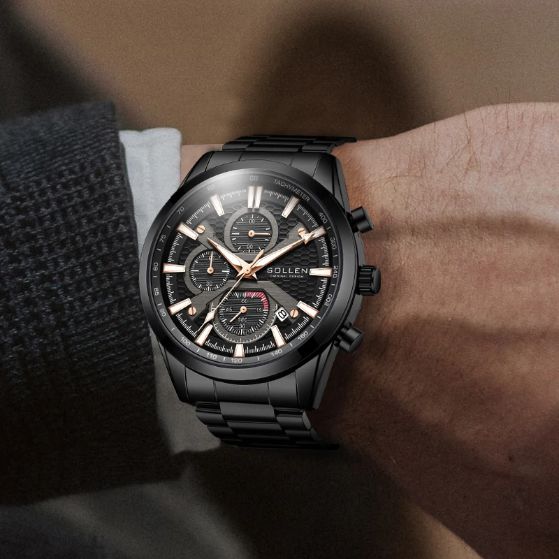Men's Military Style Quartz Watch - Digital Analog Display with Luminous Hands, Chronograph & Splash Resistant Stainless Steel B