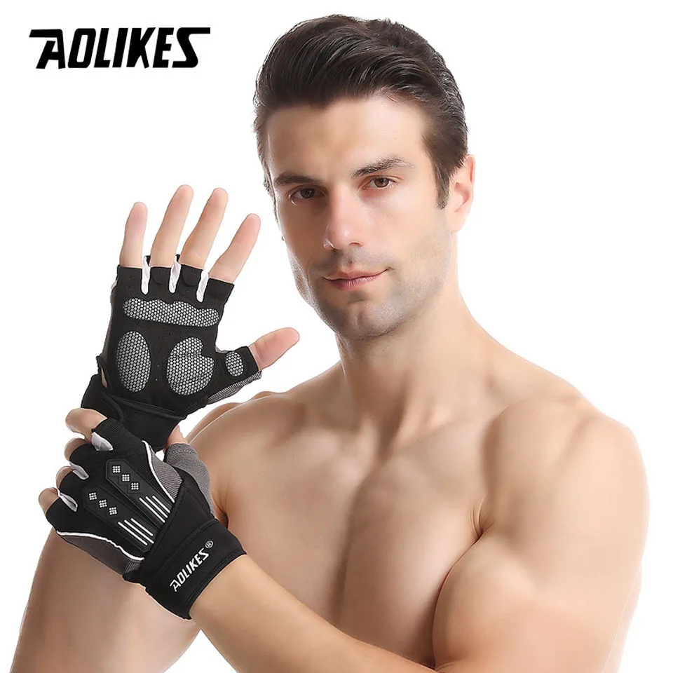 AOLIKES Shockproof Pad Cycling Gloves Half Finger Sport Gloves Men Women Summer Bicycle Gym Fitness Gloves MTB Bike Gloves