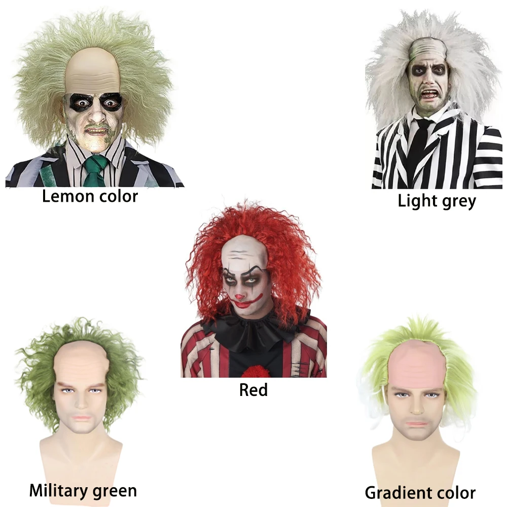 

10-Inch Cosplay Synthetic Hair, Yin-Yang Mage, Beetle, Green Clown, Curly Hair, Halloween Party Stage Performance, Bald Wig