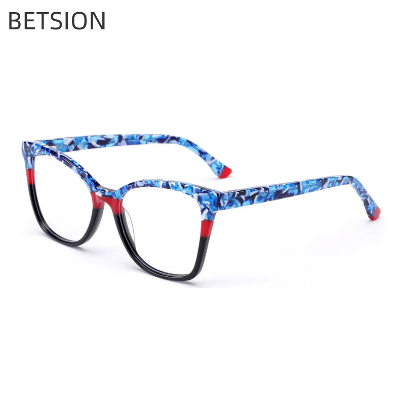 

BETSION Cat Eye Acetate Eyeglasses Frames for Women Hand Made Custome Splicing Colors Glasses Frame Woman Optical Eyewear Frame