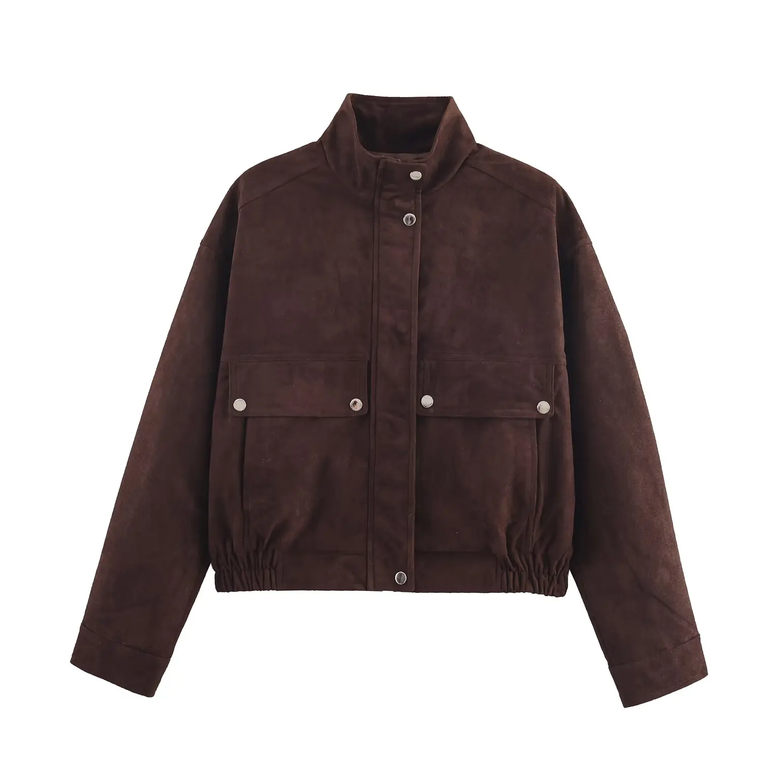 

Autumn and Winter New Pocket Decoration Pilot Jacket Coat Women's Stand up Collar Long Sleeve Elastic Hem Casual Fashion Jacket