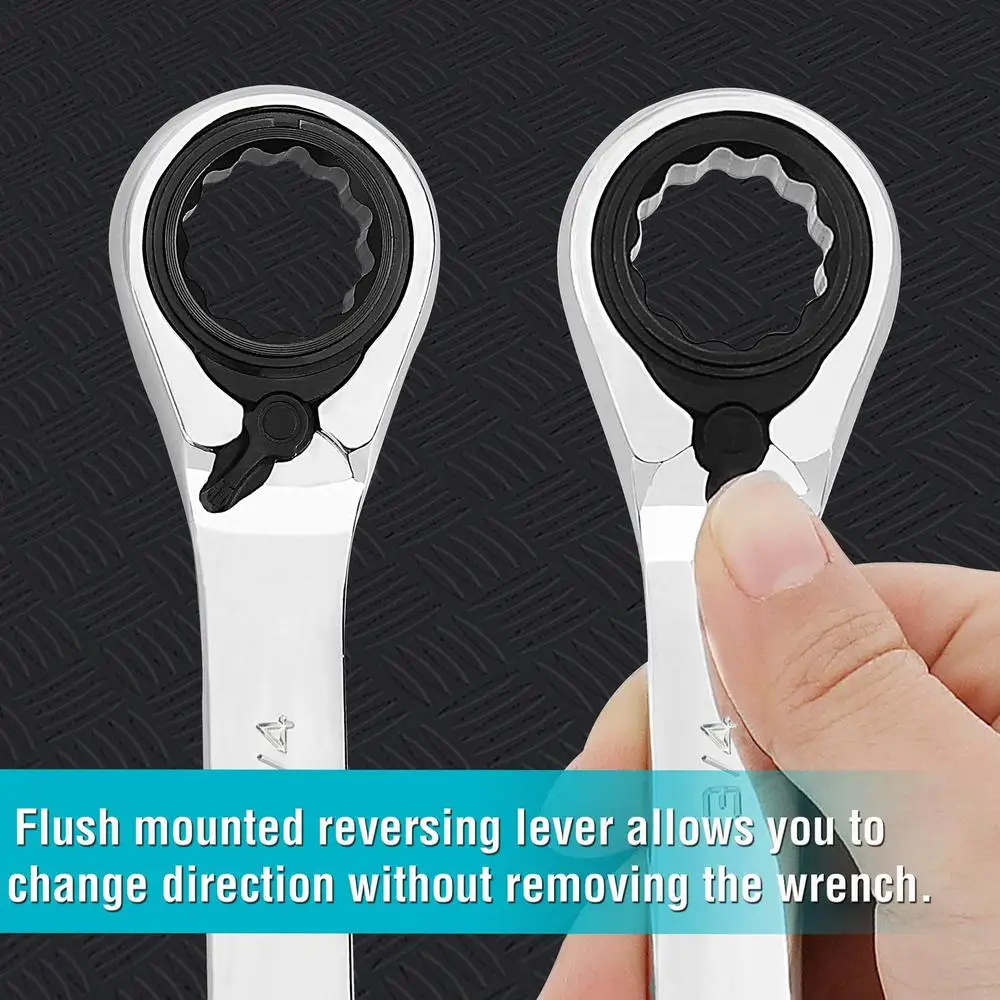 9-Piece Reversible Ratcheting Wrench Set SAE 1/4''-3/4" CR-V Steel Kit