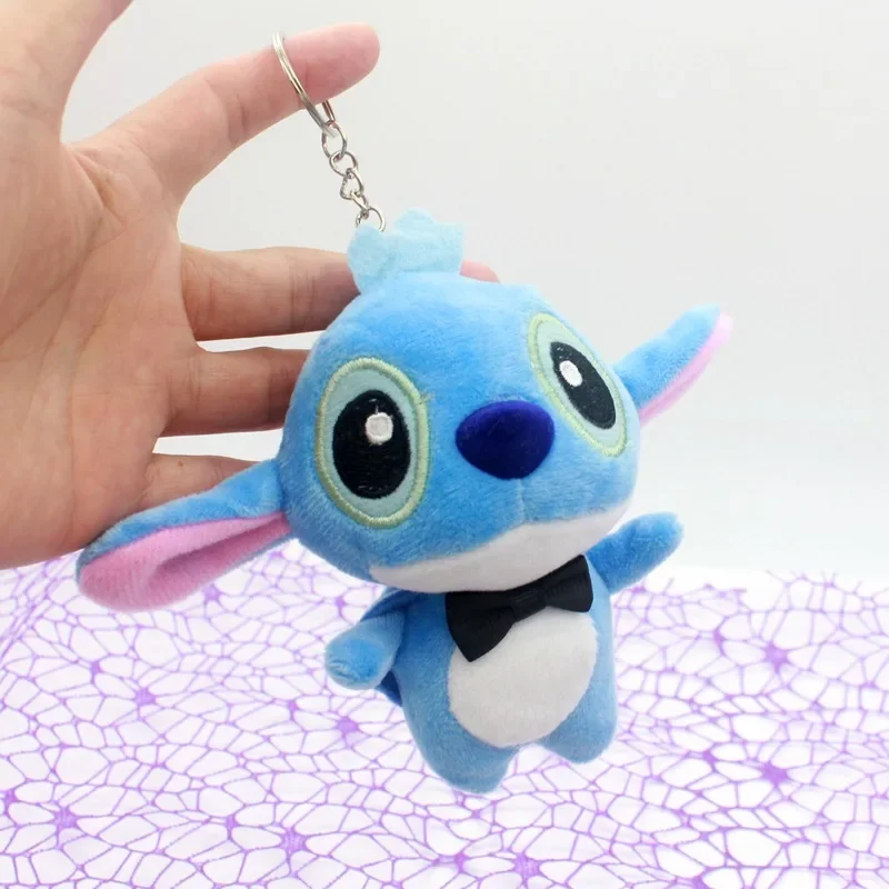 New 10cm Kawaii Lilo & Stitch Cute Stitch Pendant Car Keychain School Bag Pendant Stuffed Plush Doll Children's Birthday Gift