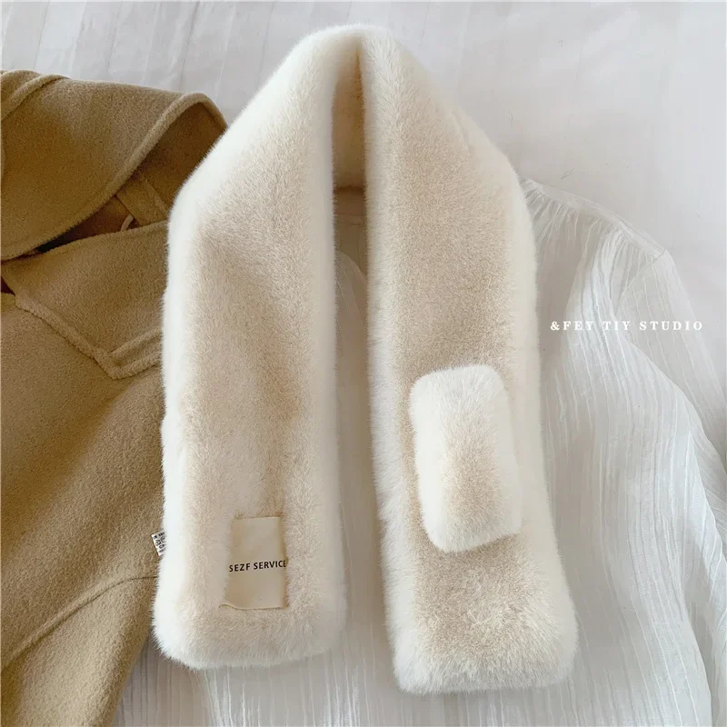 Winter Faux Rabbit Fur Women Scarf Soft Plush Warm Snood Scarfs Solid Color Neck Collar Warmer Stuff Girls Christmas Gift