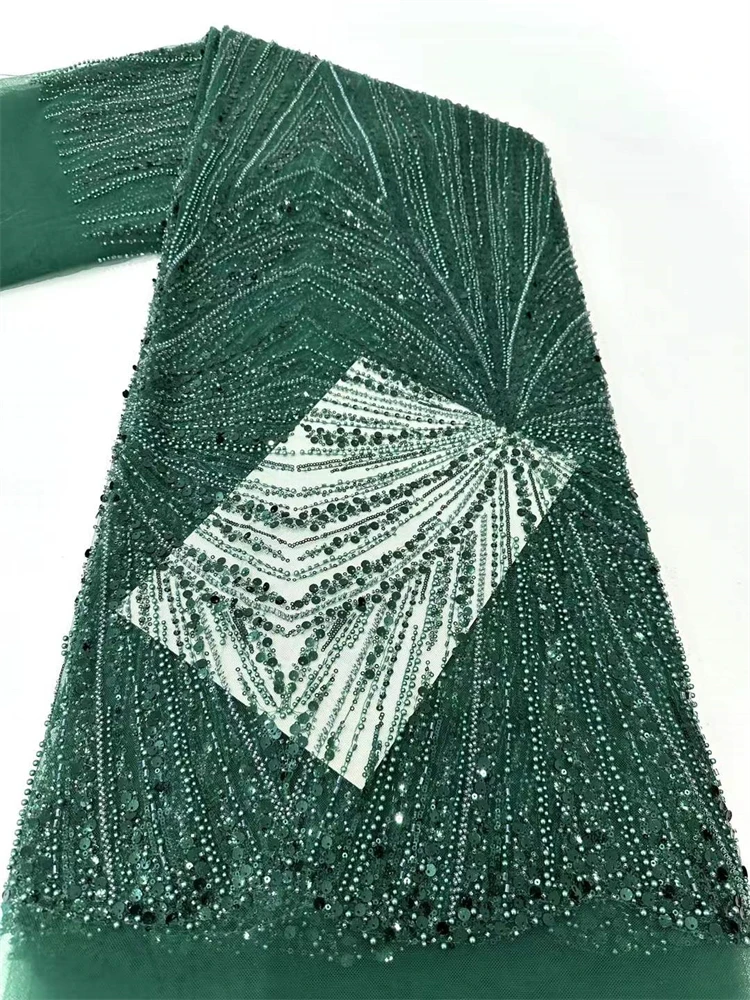 

African Lace Fabric 2025 Sequins Beaded Embroidery Groom Nigerian Bridal High Quality French Tulle Lace Fabric For Sewing