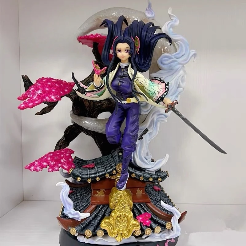 Demoned Slayer Anime Figure with Light Kochou Shinobu Figurine Pvc Statue Doll Kid Gift Ornament Mode