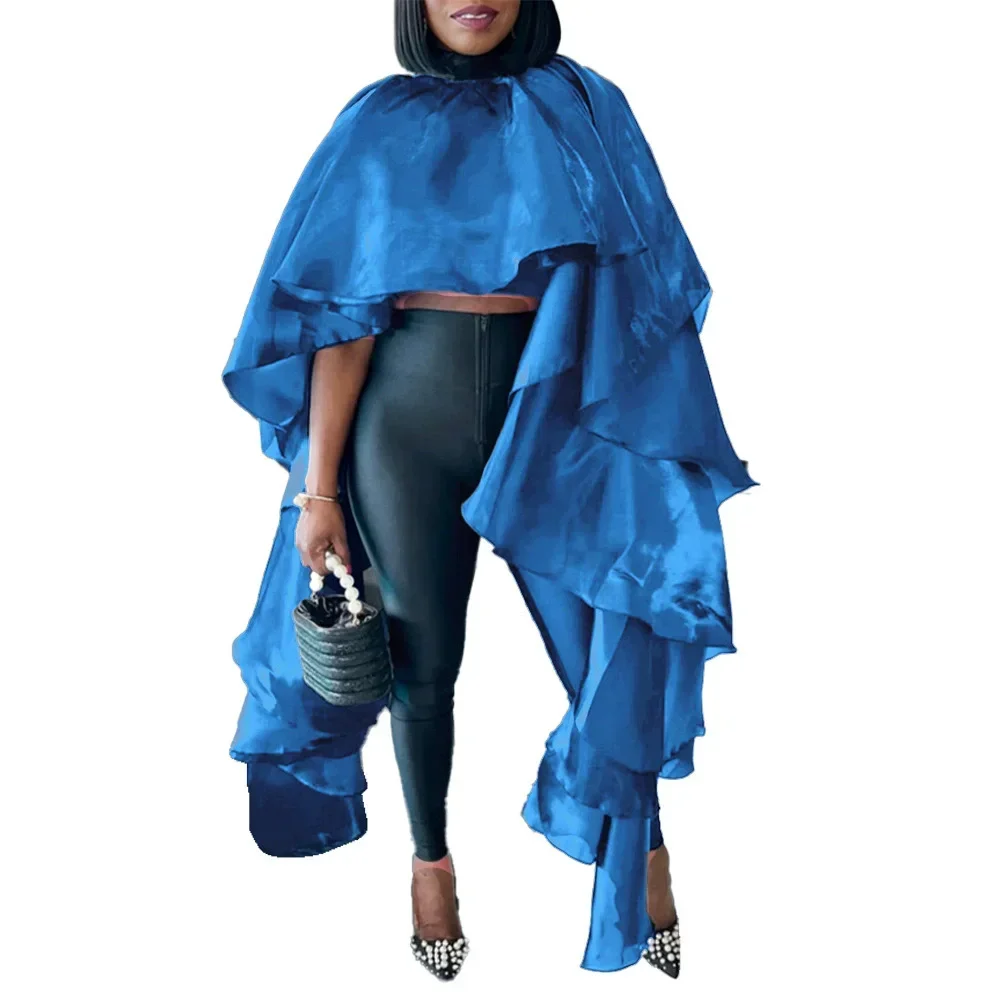 

Женский каскадный плащ с лепестками по индивидуальному заказу, сексуальная уличная блузка с длинными рукавами и круглым вырезом, топы, весна 2021, свободные элегантные шикарные ши