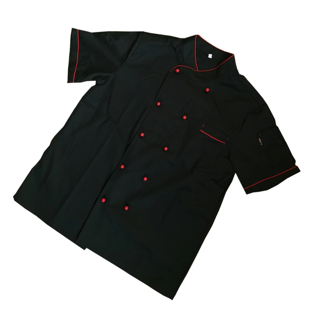 1Pcs Short Sleeve Black Premium Cotton Double-Breasted Comfortable Unisex Chef Jacket for Bakery Hotel Restaurant