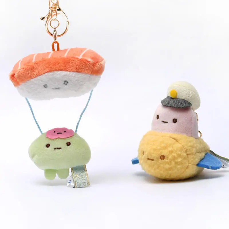 

Sumikkogurashi Cartoon Camping Picnic Tempura Fried Shrimp Airplane Keychain Salmon Parachute Pendant Plush Toy Gift for Girls