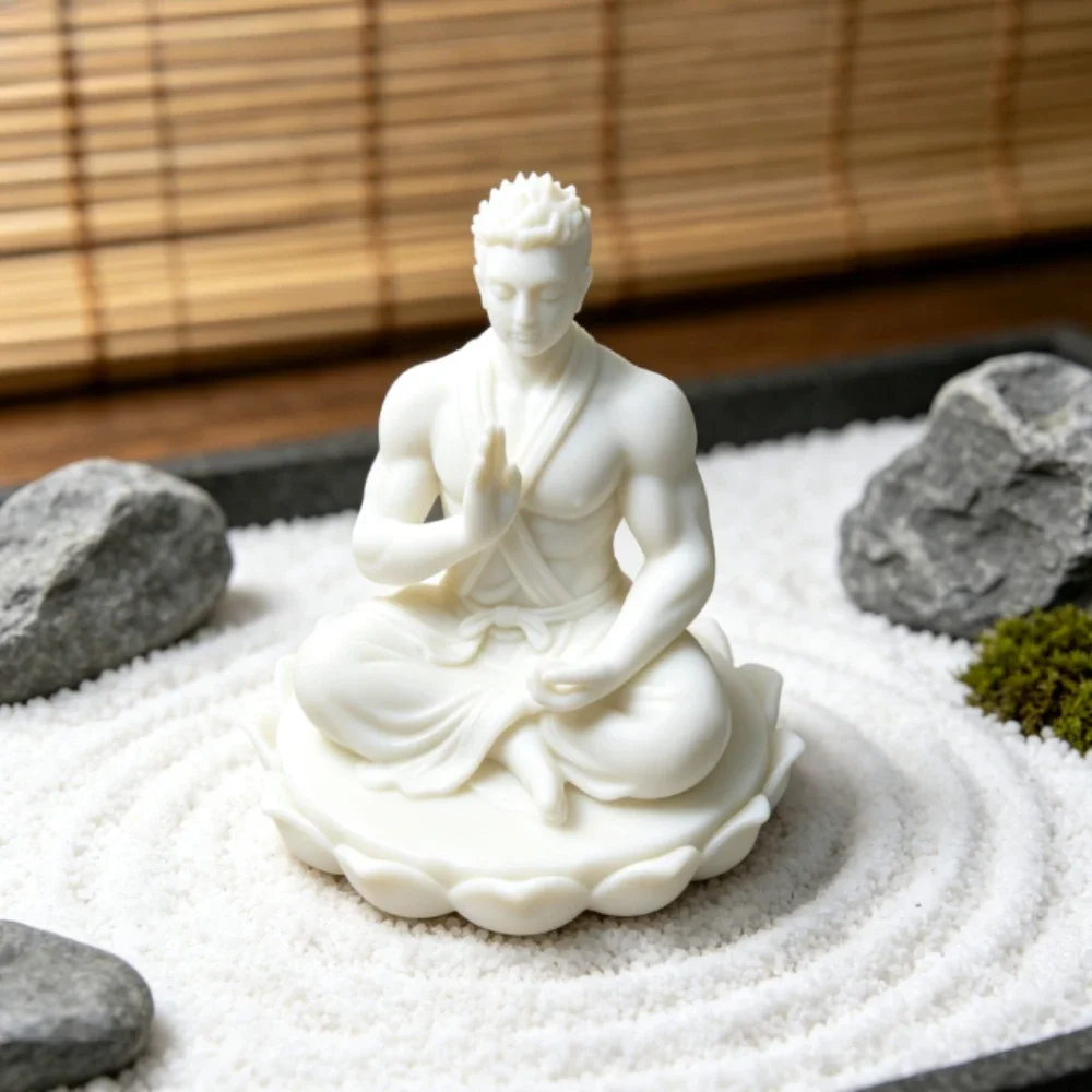 Zen Muscular Buddha Statue Lotus Base 3D Printed Yoga Decor Meditation Sitting Buddha Figurines Spiritual Tabletop Home Ornament