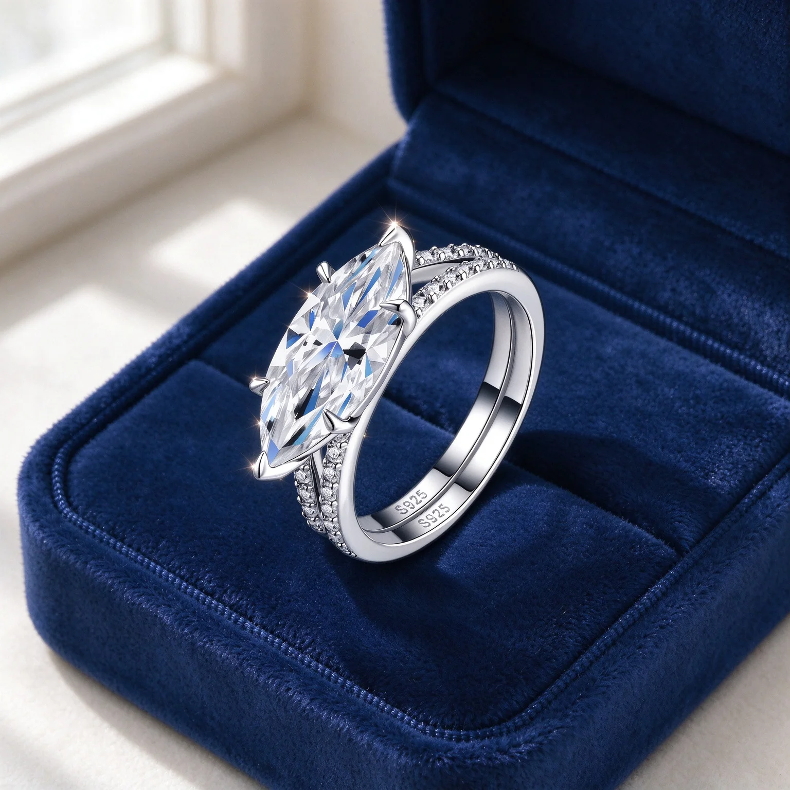 S925 Silver Marquise Cut Moissanite Two Piece Stackable Ring Set 18K Gold Plated D VVS1 Moissanite Band Sparkling Fine Gemstone Jewelry Gift For Women Bride Anniversary Engagement Wedding Birthday Casual Daily Wear Delicate Trendy Stackable Ring Accessory