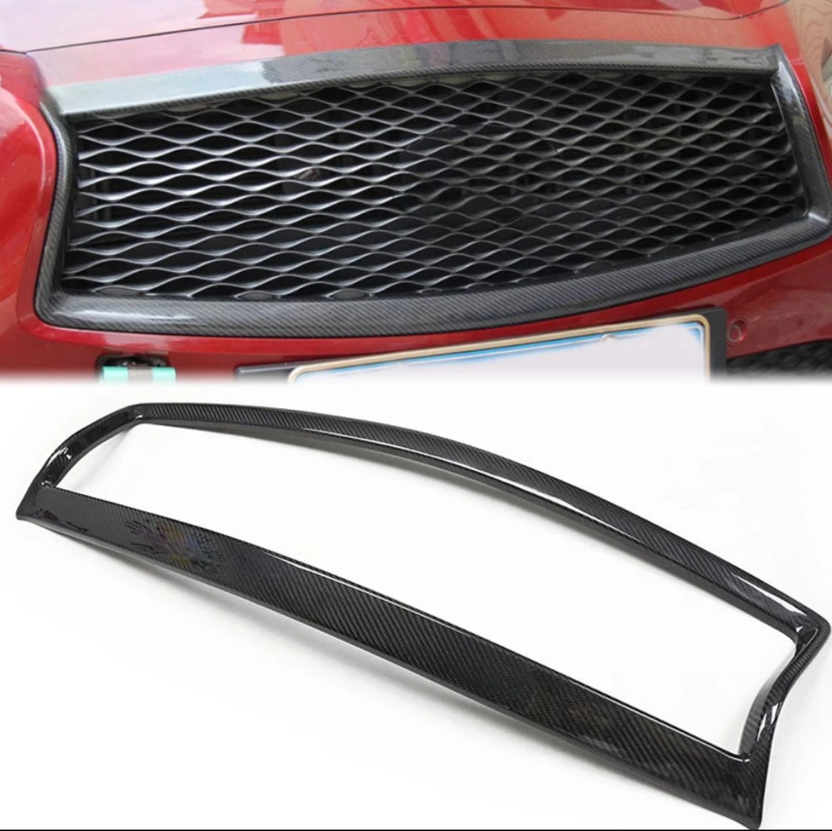 

Fit for In-fi-n-iti Q50 2014-2017 2018+ Front Bumper Grill Frame Real Carbon Fiber Made Regular Carbon Honeycomb